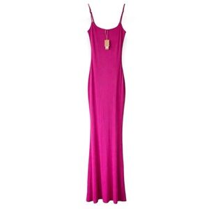 SKIMS Dress Soft Lounge Spaghetti Strap Long  Dress Shimmer Fuchsia RARE NWT